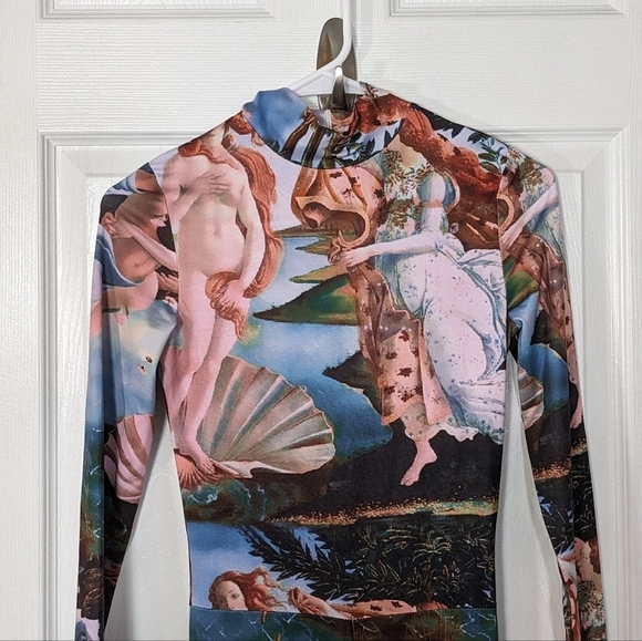 Renaissance Jumpsuit Cherub Print Mock Neck Long Sleeve Body‎ Art Style Size S - Picture 4 of 9
